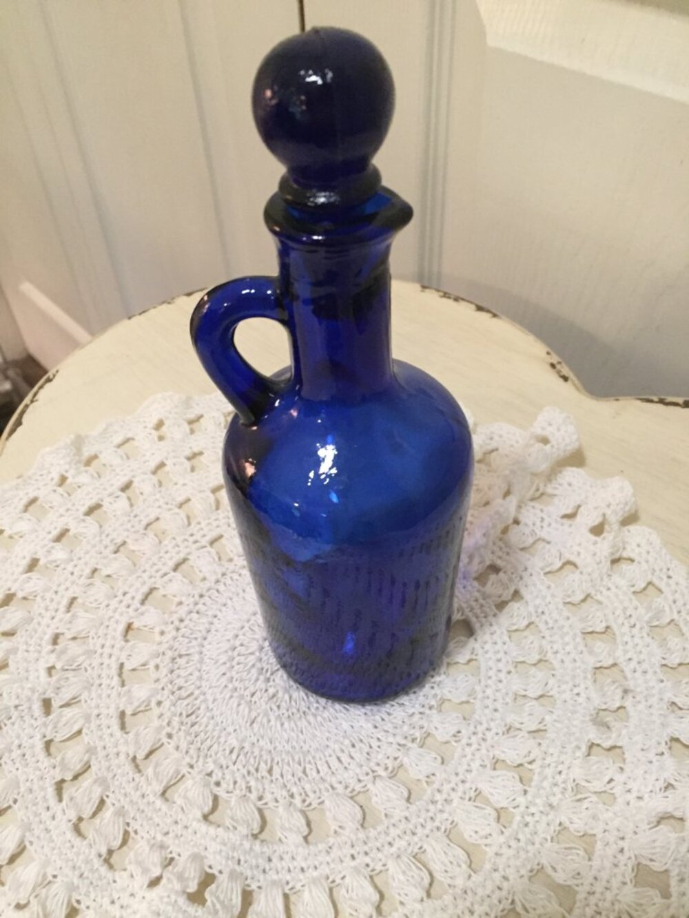Vintage Cobalt Blue Glass Cruet w/ Matching Stopper
